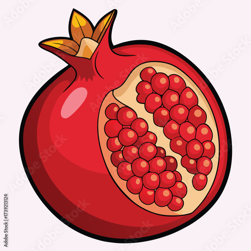 Vibrant ripe pomegranate fruit cut open revealing juicy red seeds healthy food element vector