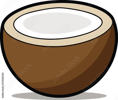 Half coconut tropical fruit healthy food ingredient exotic refreshing natural organic. vector