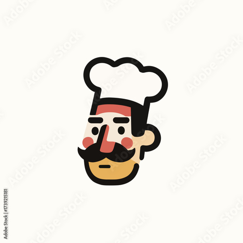 A cheerful chef with a distinctive mustache and white chef hat gazes thoughtfully. He is likely considering a new recipe or culinary creation.