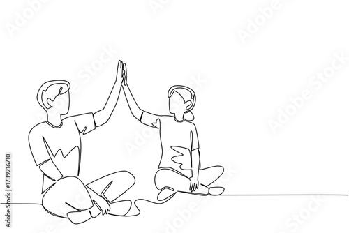 Single one line drawing a pair of grandparents are doing fitness on a fitness mate. Entering old age, stay healthy. National Senior Health and Fitness Day. Continuous line design graphic illustration
