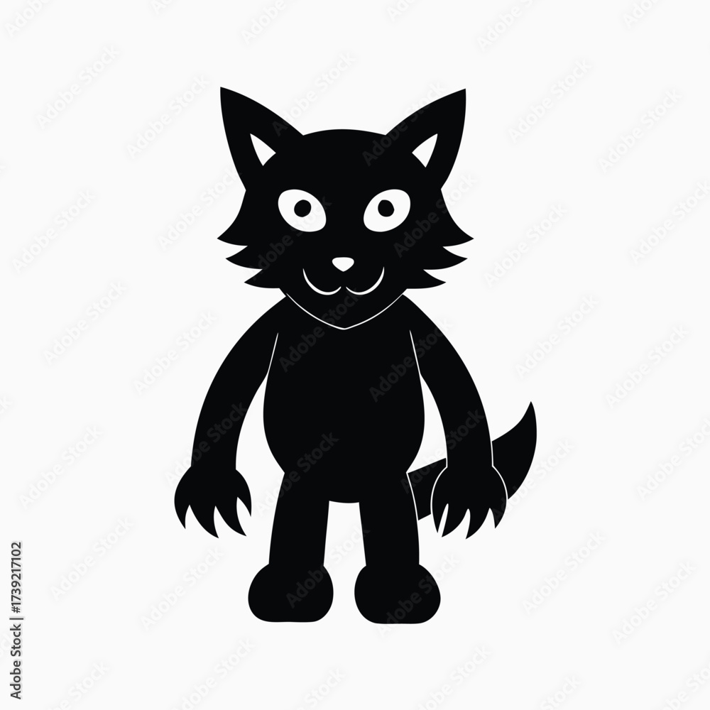 Obraz premium Black cartoon werewolf silhouette with white eyes and mouth