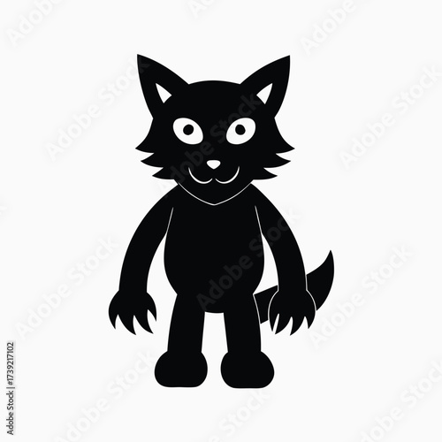 Black cartoon werewolf silhouette with white eyes and mouth