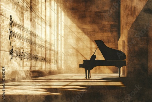 Melodic reflection piano in sunlit room artistic capture interior warm ambiance