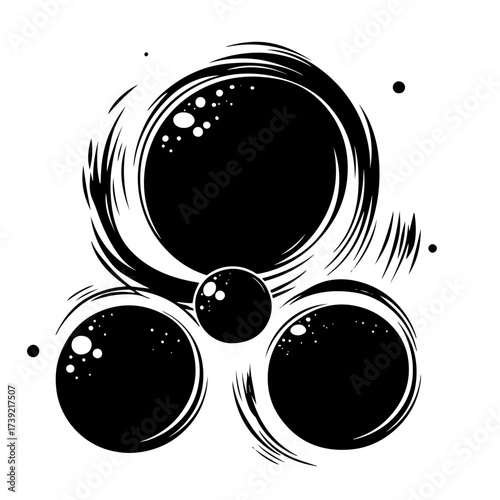 Abstract bubbles silhouette vector – cluster of swirling soap spheres with fluid rings, modern liquid circle graphic element