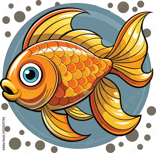 Colorful Cartoon Goldfish Swimming with Dynamic Movement Detailed Digital Artwork with Golden Hues and Crisp Fins for Creative Projects