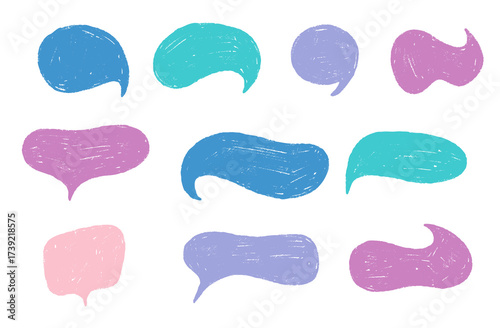 Crayon doodle speech bubble collection. Hand drawn chalk talk Frames. Cute text box set for Chat and Stickers