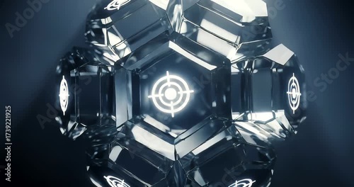 Abstract crystal structure with intricate designs showcasing light reflections