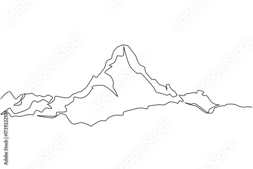 Single one line drawing Himalayas. The view of the highest mountain in the world before the eyes. Very extreme climbing route. Snowy. Mount Everest Day. Continuous line design graphic illustration