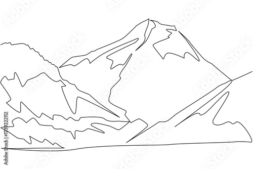 Continuous one line drawing Himalayas with its plains. The dream peak of mountain climbers. Cold snowy route. Extremely low temperature. Mount Everest Day. Single line draw design vector illustration