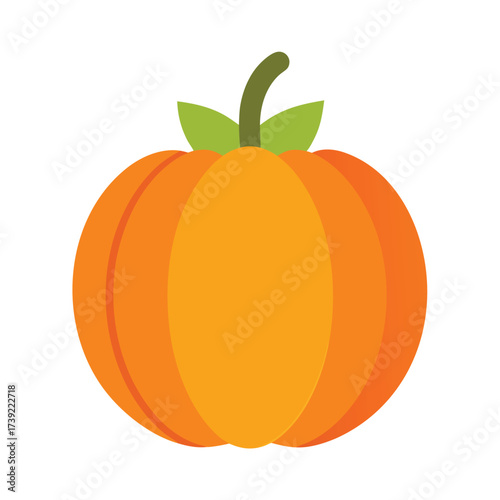 Orange pumpkin with green stem and leaves vector