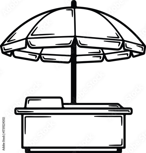 Vector silhouette beach kiosk with umbrella illustration