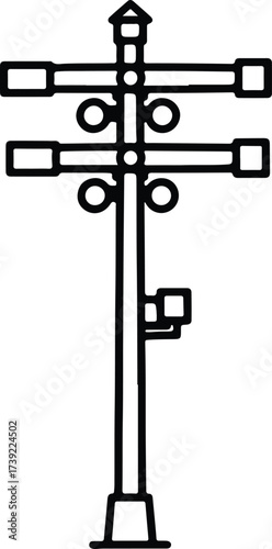 Vector silhouette electrical pole with wires illustration