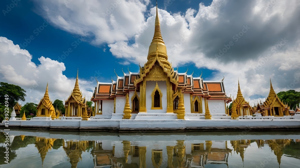 Naklejka premium Thai Temple with Golden Spires