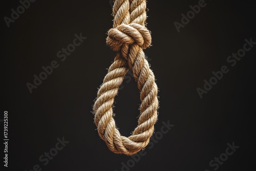 Close-up of a hanging noose against a dark background.