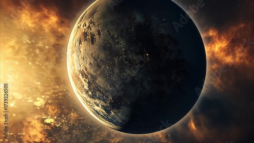 Planet in cosmic nebula