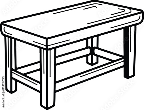 Vector silhouette wooden stool furniture simple line art illustration