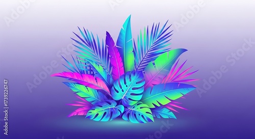 Vibrant Tropical Foliage Illustration - Colorful Leaves and Plants.