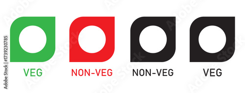 Veg Non-veg icons, Colourful veg and non-veg symbol on white background. Vector Illustration.