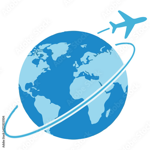 Global Travel Concept with Airplane Circling Blue Earth