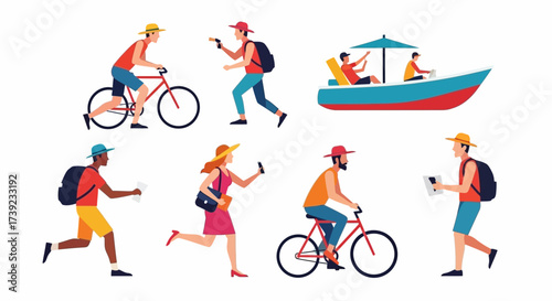Tourist isolated. Traveling people. Funny Couple of journey. Trip and vacation man and woman.