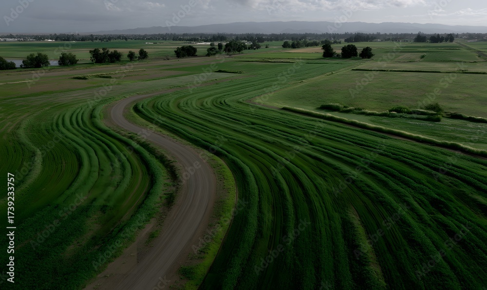 Naklejka premium farm using cover crops for 'solar corridors,' where strips are tilled to warm the soil faster for spring planting