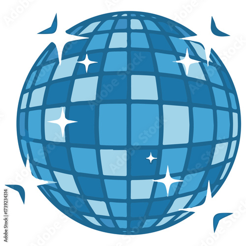 Shiny Blue Disco Ball with Bright Sparkles and Reflections