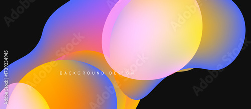 Abstract fluid shapes overlap, creating vibrant color gradients. Background features smooth transitions, modern design elements.