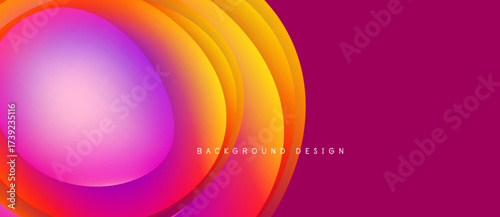 Abstract vibrant layers create dynamic circular composition. Gradient colors blend smoothly, forming modern background design.
