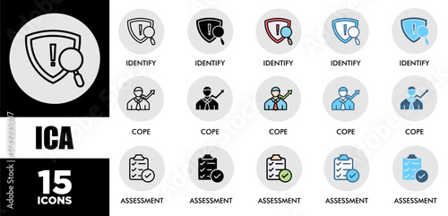 ICA icon set with various styles and colors of corporate sustainability performance for investment screening	
