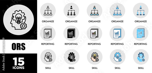 ORS icon set with various styles and colors of corporate sustainability performance for investment screening	
