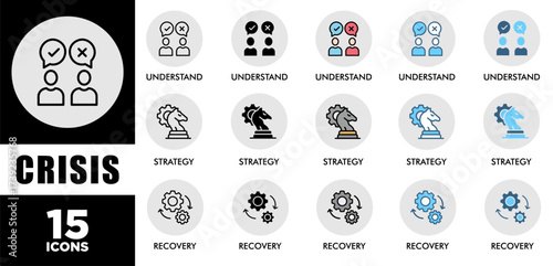 CRISIS icon set with various styles and colors of corporate sustainability performance for investment screening	
