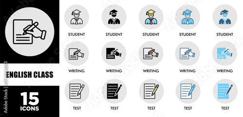ENGLISH CLASS icon set with various styles and colors of corporate sustainability performance for investment screening	

