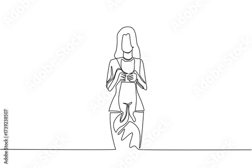 Continuous one line drawing a woman is holding a cat. Carrying. Pet. Hugged with excitement. Weekend fun with beloved pets. International Hug Your Cat Day. Single line draw design vector illustration
