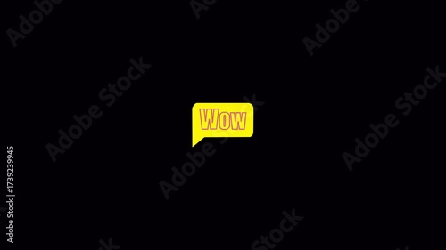 glowing  text WOW icon animation on black background. Alpha channel Remultiplied   with color black. 4k animation. wow icon video