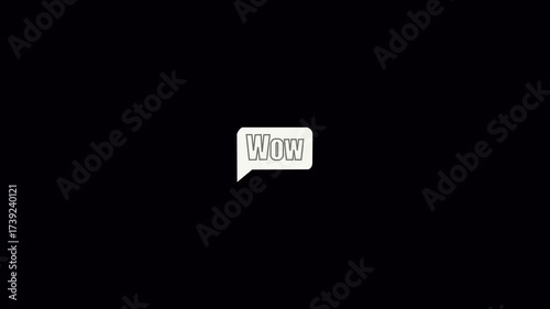 glowing  text WOW icon animation on black background. Alpha channel Remultiplied   with color black. 4k animation. wow icon video