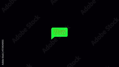 glowing  text WOW icon animation on black background. Alpha channel Remultiplied   with color black. 4k animation. wow icon video