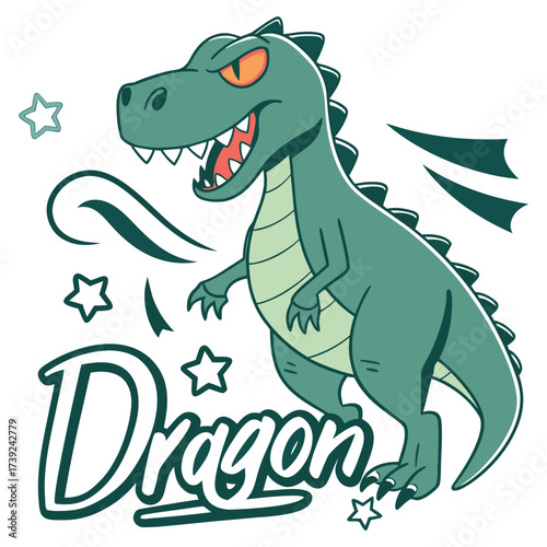 cartoon illustration Tyrannosaurus Rex dinosaur t-shirt, tattoo design.