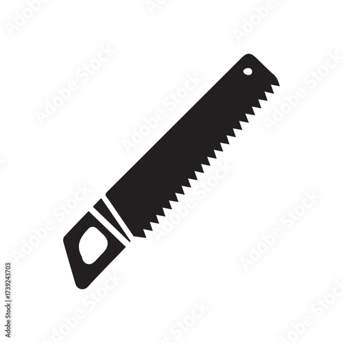 Black hand saw silhouette on white background
