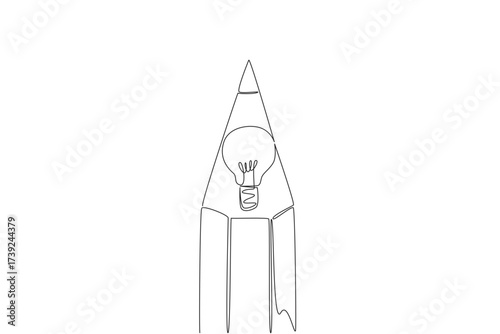 Continuous one line drawing lightbulb in the middle of the tip of pencil. Inside writing instrument there is an extraordinary idea. National Creativity Day. Single line draw design vector illustration