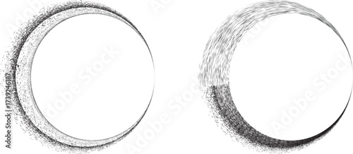 Round brushes pack .Grunge circle brushes. Vector brush Stroke. Distressed banner. Black circles with rough edges. paintbrush collection .Gradient paintbrush . Circular marks . Grunge textured circles