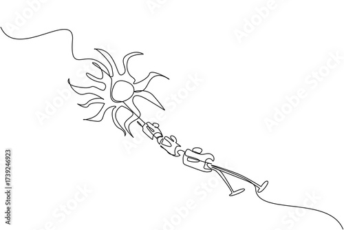 Single continuous line drawing multiple sclerosis nerves. Autoimmune disease disorders. Attacks healthy nerve cells. Symptom. Sick. World Multiple Sclerosis Day. One line design vector illustration