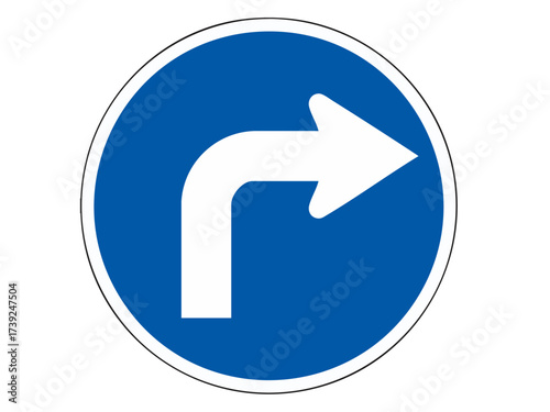 turn right sign with blue background