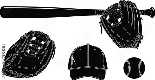 Vector art of baseball equipment with bat and gloves