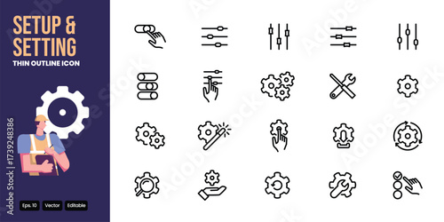 setup and setting thin outline icon set vector design good for web and mobile app