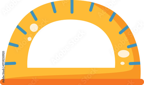 Cartoon yellow orange protractor school geometry math tool isolated flat illustration