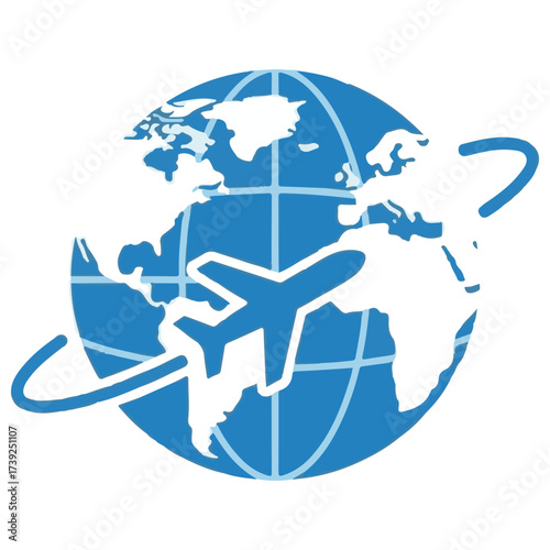 Global Air Travel Symbol with Airplane and World Map