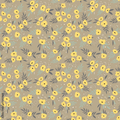 Seamless floral pattern based on traditional folk art ornaments. Colorful flowers on color background. Scandinavian style. Sweden nordic style. Vector illustration. Simple minimalistic pattern.