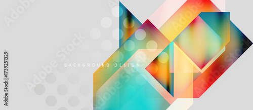 Abstract geometric shapes, vibrant colors, dynamic composition. Modern design elements create visually interesting background.