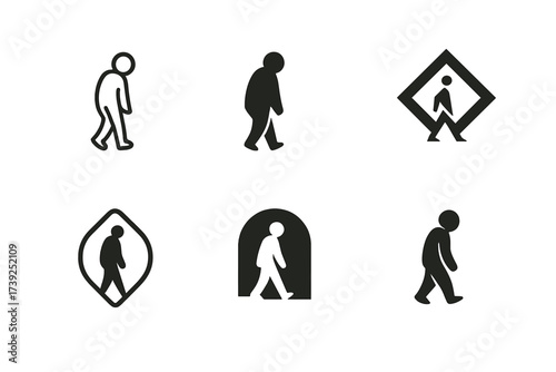 Loneliness Logo Variations. Loneliness personified by a small figure. Set Logo of Loneliness personified by a small figure: Small figure walking