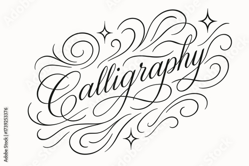 Elegant Calligraphy Design. Flowing, thin line calligraphy, smooth curves, balanced composition, clear readable letters, consistent style, surrounded by